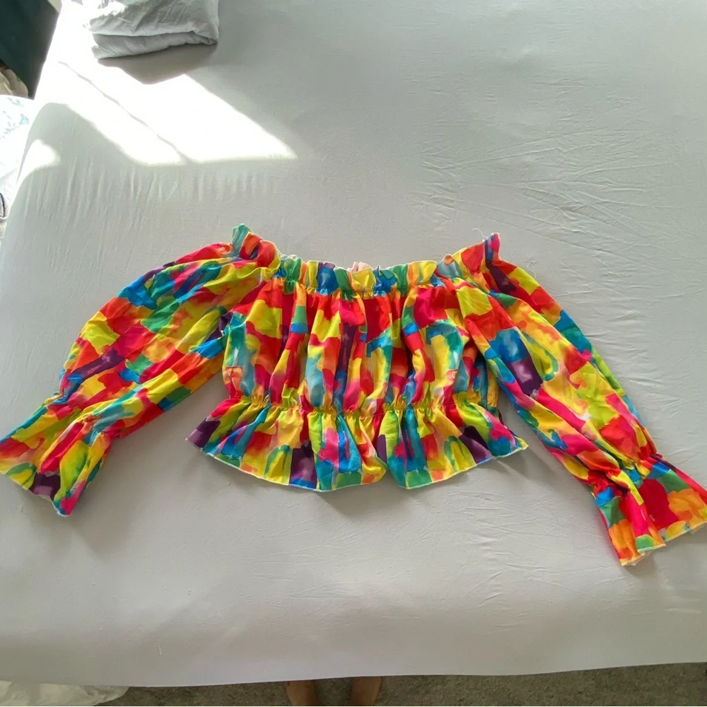 Colorful Off-Shoulder Ruffled Top - Picture 1 of 3
